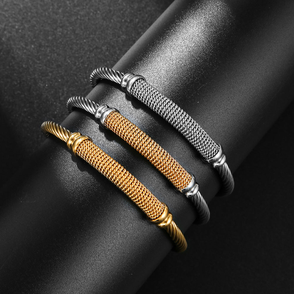 5pcs/lot Stainless Steel Rope Open Bangle for Women Mix Color-5pcs Women Bracelets Charms Beads Beyond