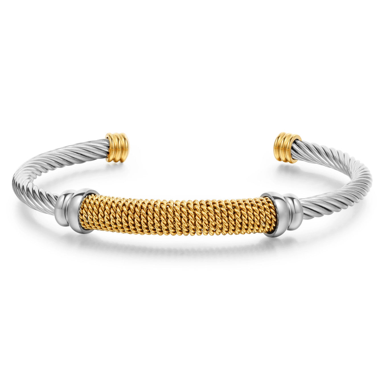 5pcs/lot Stainless Steel Rope Open Bangle for Women Silver Gold-5pcs Women Bracelets Charms Beads Beyond