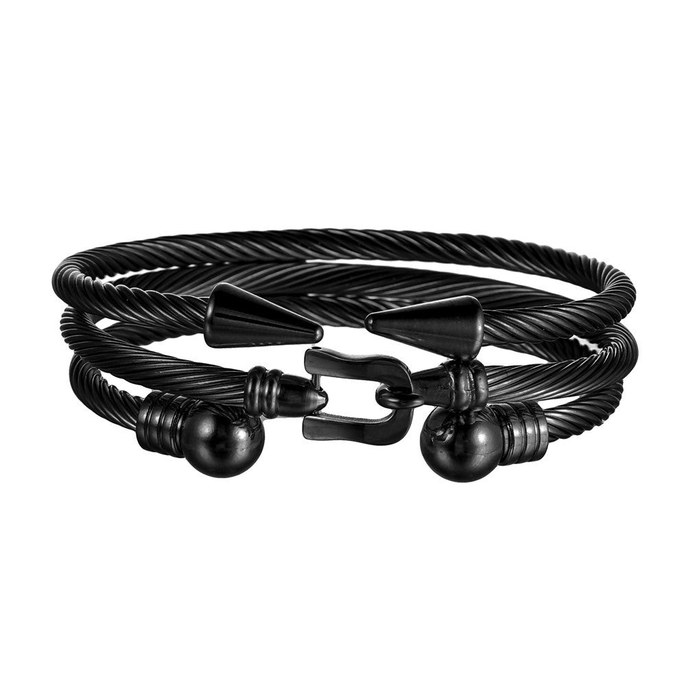 3pcs/set Stainless Steel Belt Bangle Open Bangle Set for Men Black Set Men Bracelets Charms Beads Beyond