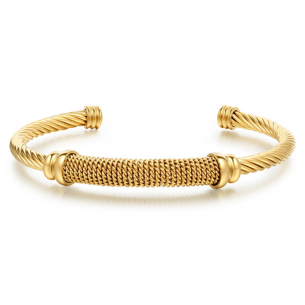 5pcs/lot Stainless Steel Rope Open Bangle for Women Gold-5pcs Women Bracelets Charms Beads Beyond
