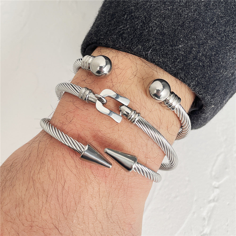 3pcs/set Stainless Steel Belt Bangle Open Bangle Set for Men Men Bracelets Charms Beads Beyond