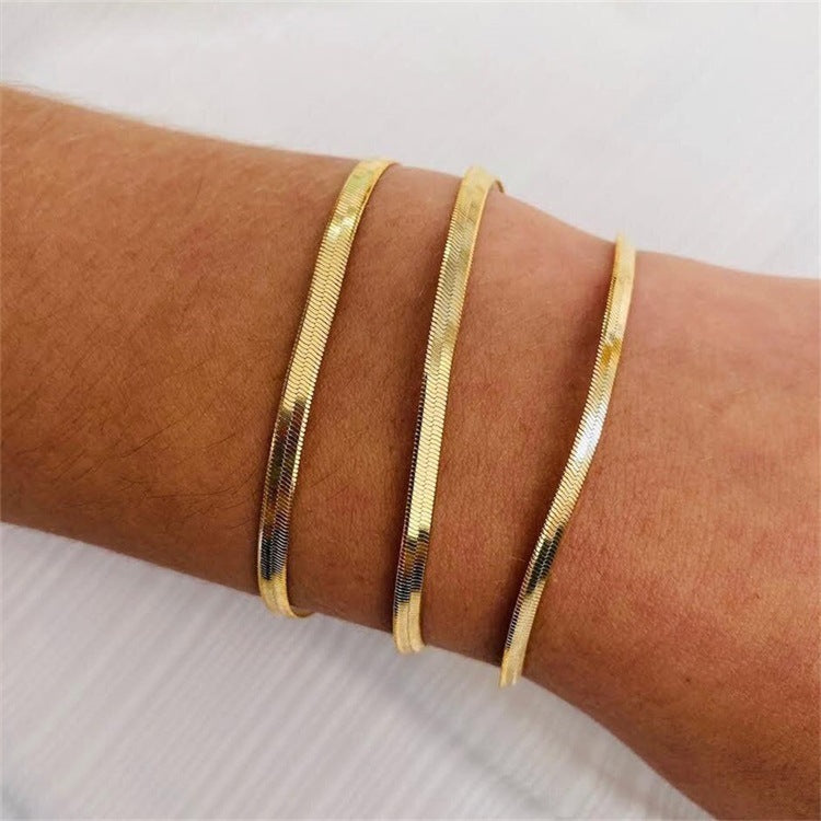 10pcs/lot 3/4/5mm Adjustable Gold Plated Stainless Steel Snake Chain Bracelets Women Bracelets Charms Beads Beyond