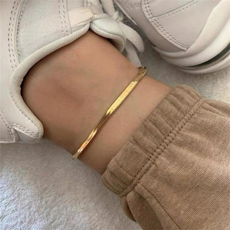 10pcs/lot 3/4/5mm Adjustable Gold Plated Stainless Steel Snake Chain Anklets Women Bracelets Charms Beads Beyond