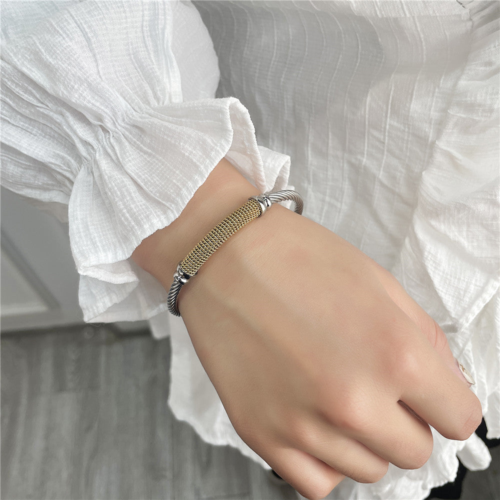 5pcs/lot Stainless Steel Rope Open Bangle for Women Women Bracelets Charms Beads Beyond