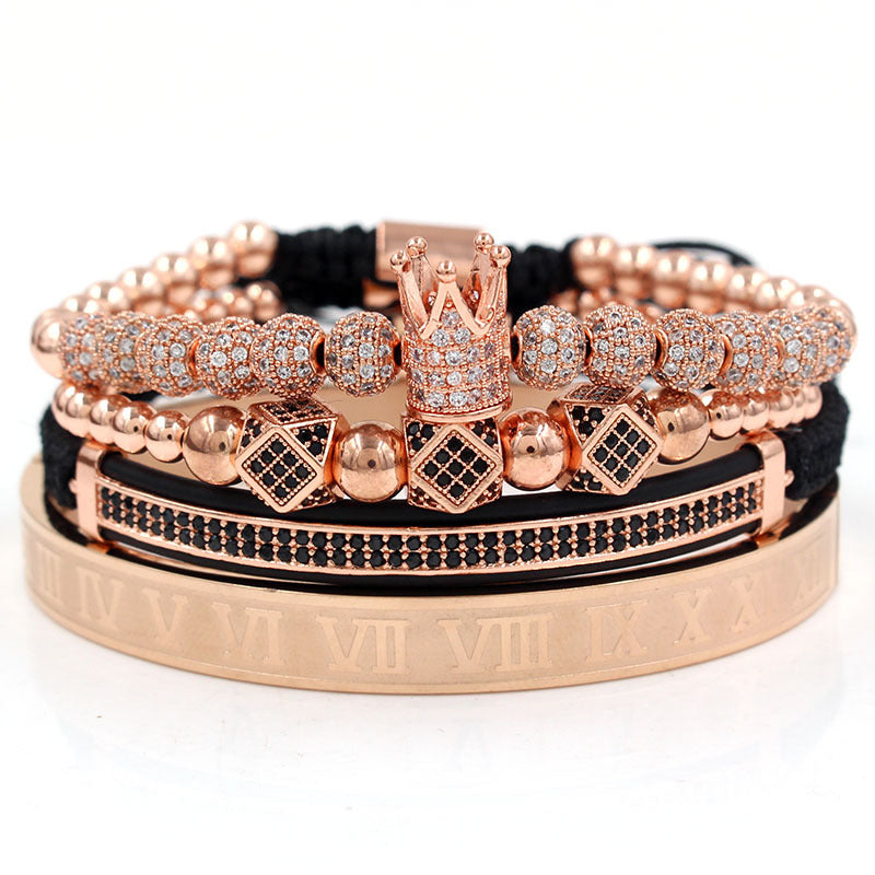 4pcs/set CZ Paved Bracelets & Bangles for Men Rose Gold Men Bracelets Charms Beads Beyond