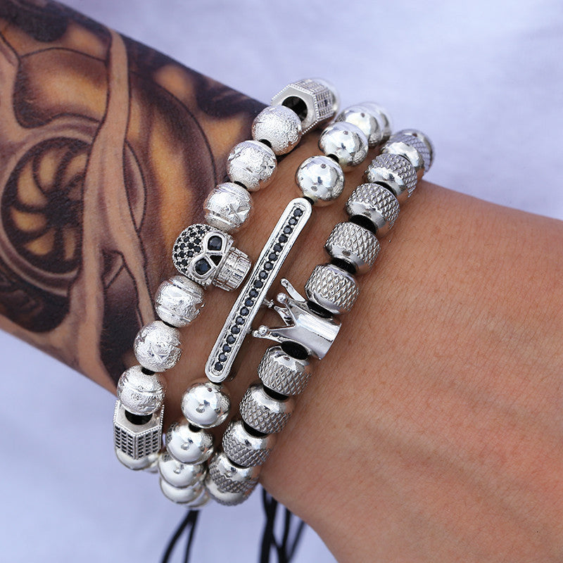 3pcs/set CZ Paved Skull Bracelets for Men Men Bracelets Charms Beads Beyond