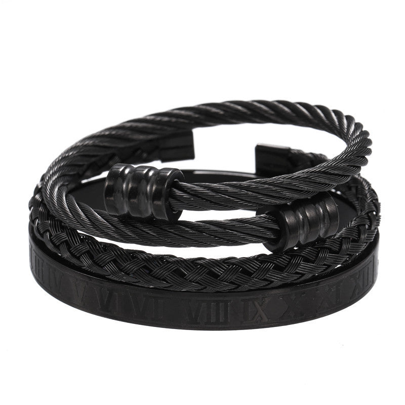 3pcs/set Stainless Steel Roman Bracelets & Bangles for Men Black Men Bracelets Charms Beads Beyond