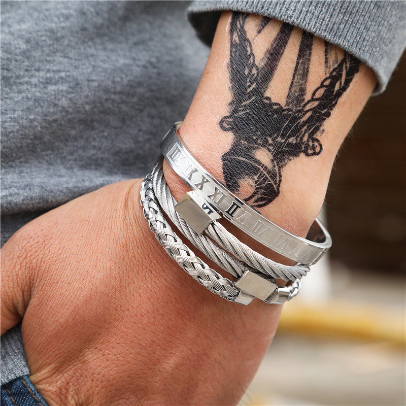 3pcs/set Stainless Steel Roman Bracelets & Bangles for Men Men Bracelets Charms Beads Beyond