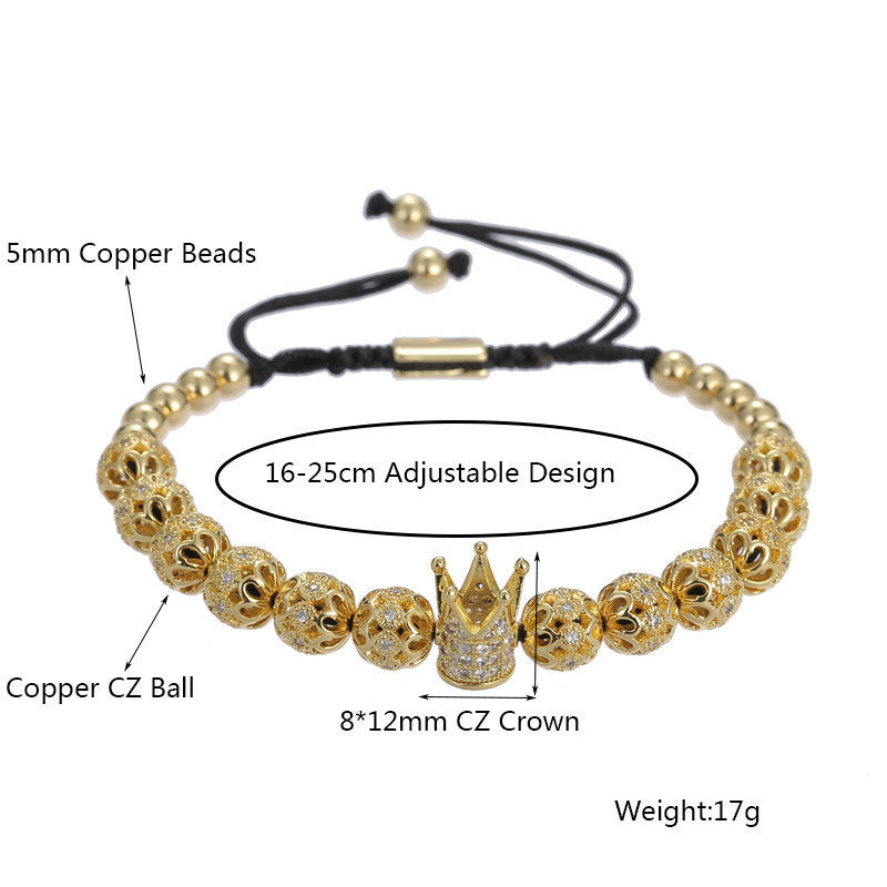 2pcs/lot CZ Paved Hollow Ball Spacer Crown Bracelets for Men Men Bracelets Charms Beads Beyond
