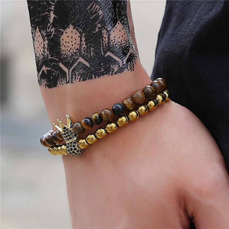 5 sets/lot CZ Paved Spacers Tiger Eye Bracelet for Men Men Bracelets Charms Beads Beyond