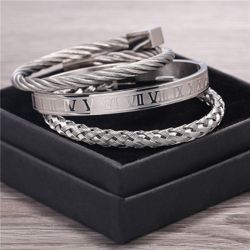3pcs/set Stainless Steel Roman Bracelets & Bangles for Men Men Bracelets Charms Beads Beyond