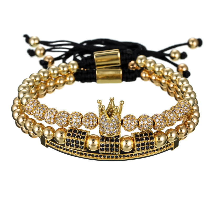 3pcs/set CZ Paved Hexagon Beads Bracelets for Men Gold Men Bracelets Charms Beads Beyond
