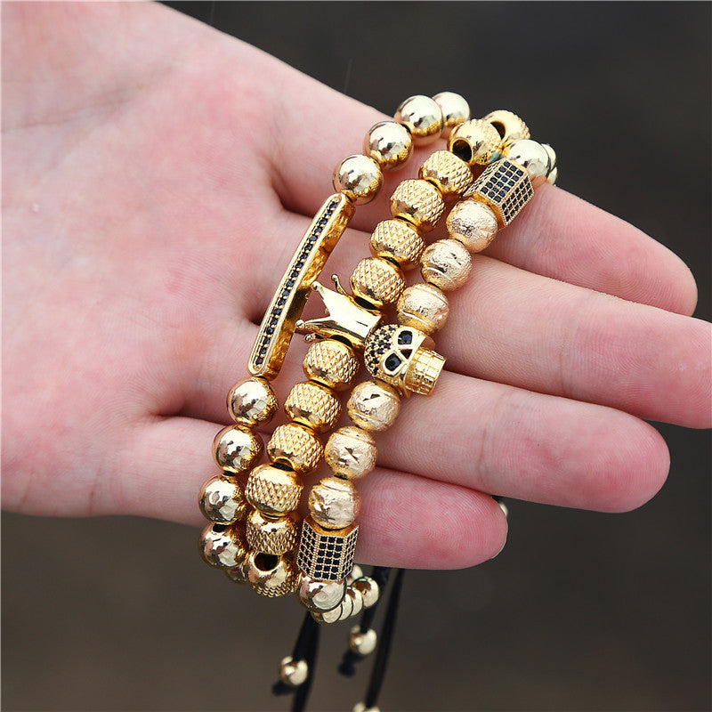3pcs/set CZ Paved Skull Bracelets for Men Men Bracelets Charms Beads Beyond