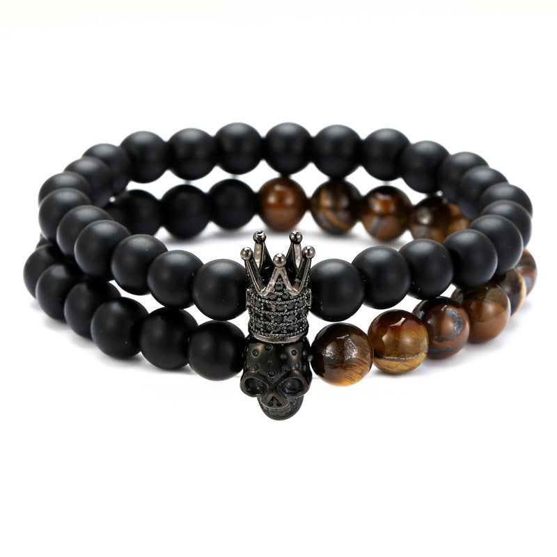 5 sets/lot CZ Paved Black Matte Yellow Tiger Eye Stone Bracelets Men Bracelets Charms Beads Beyond
