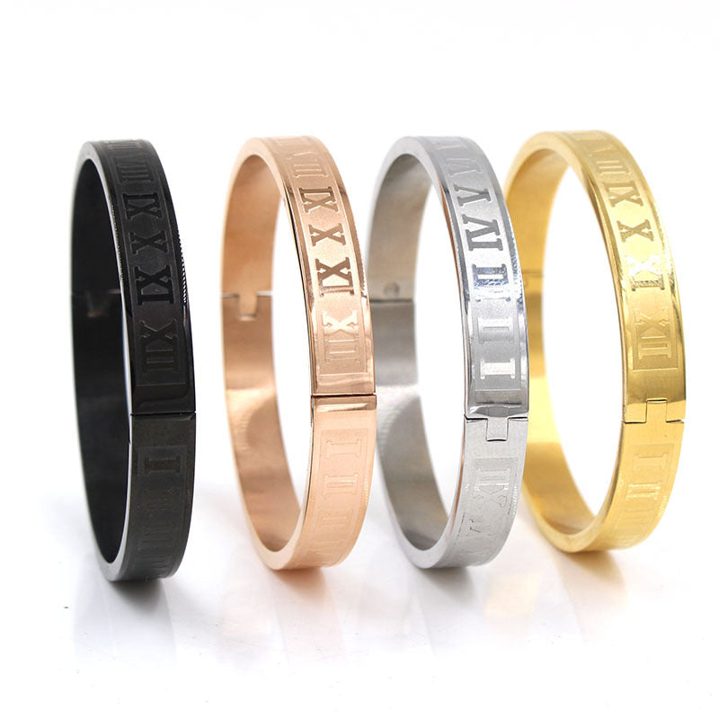 5pcs/lot Roman Numeral Stainless Steel Bangle for Men & Women Women Size: 5.3*6.4cm Mix Color-5pcs Men Bracelets On Sale Charms Beads Beyond