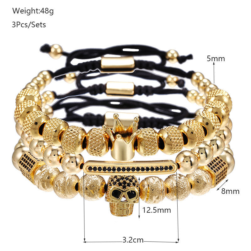 3pcs/set CZ Paved Skull Bracelets for Men Men Bracelets Charms Beads Beyond