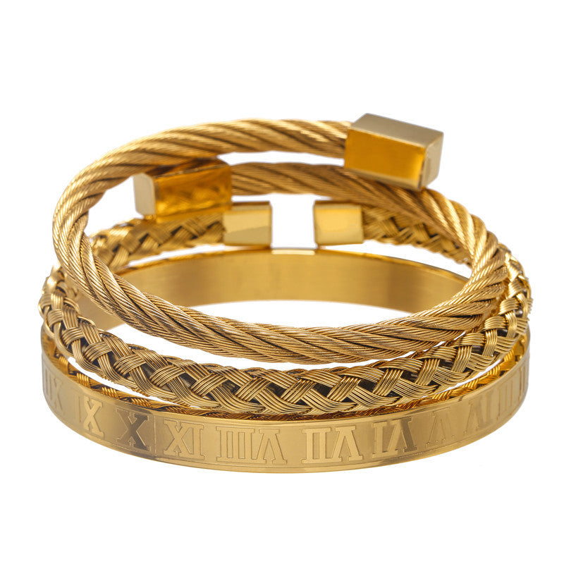 3pcs/set Stainless Steel Roman Bracelets & Bangles for Men Gold Men Bracelets Charms Beads Beyond