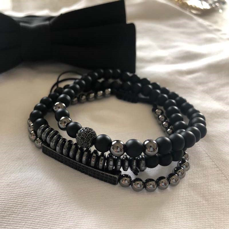 5 sets/lot CZ Paved Spacers Black Matte Stone Bracelets Men Bracelets Charms Beads Beyond