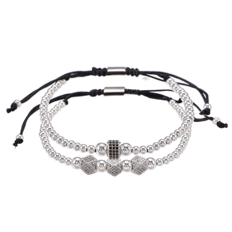3 sets/lot CZ Paved Octagon Spacer Bracelets for Men Silver Men Bracelets Charms Beads Beyond