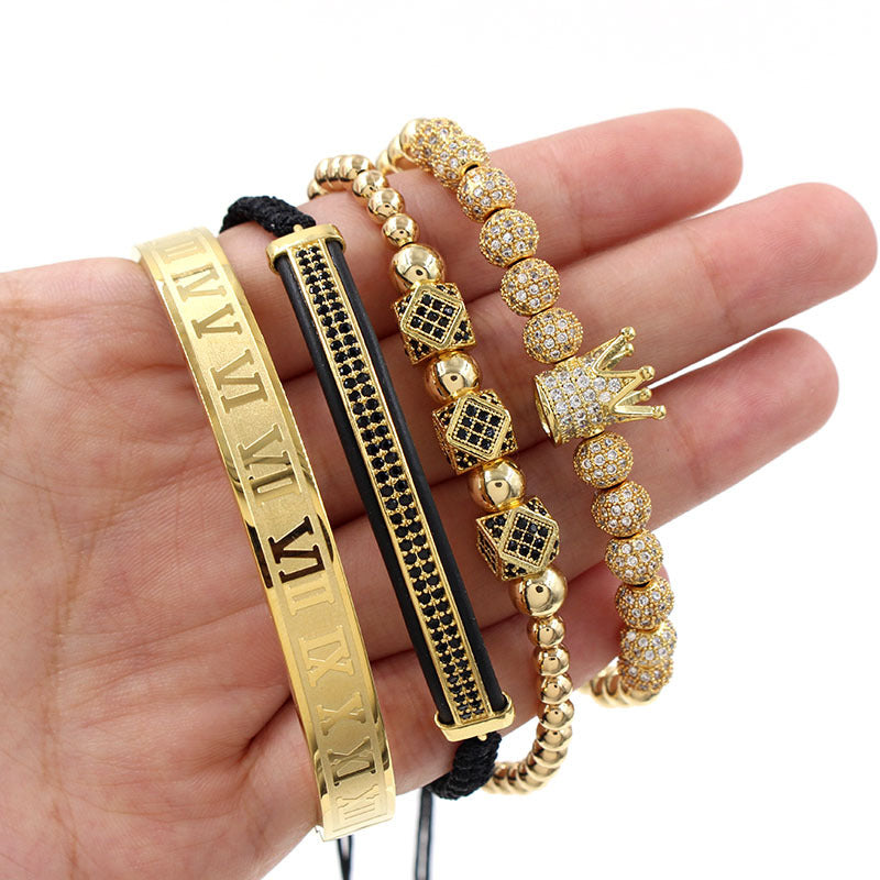4pcs/set CZ Paved Bracelets & Bangles for Men Men Bracelets Charms Beads Beyond