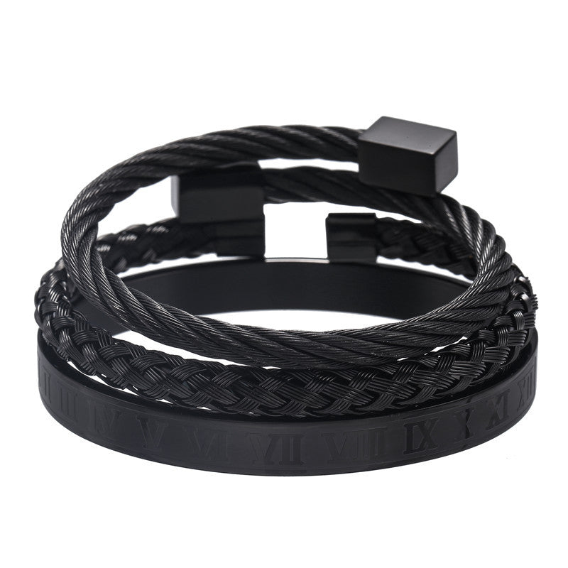 3pcs/set Stainless Steel Roman Bracelets & Bangles for Men Black Men Bracelets Charms Beads Beyond