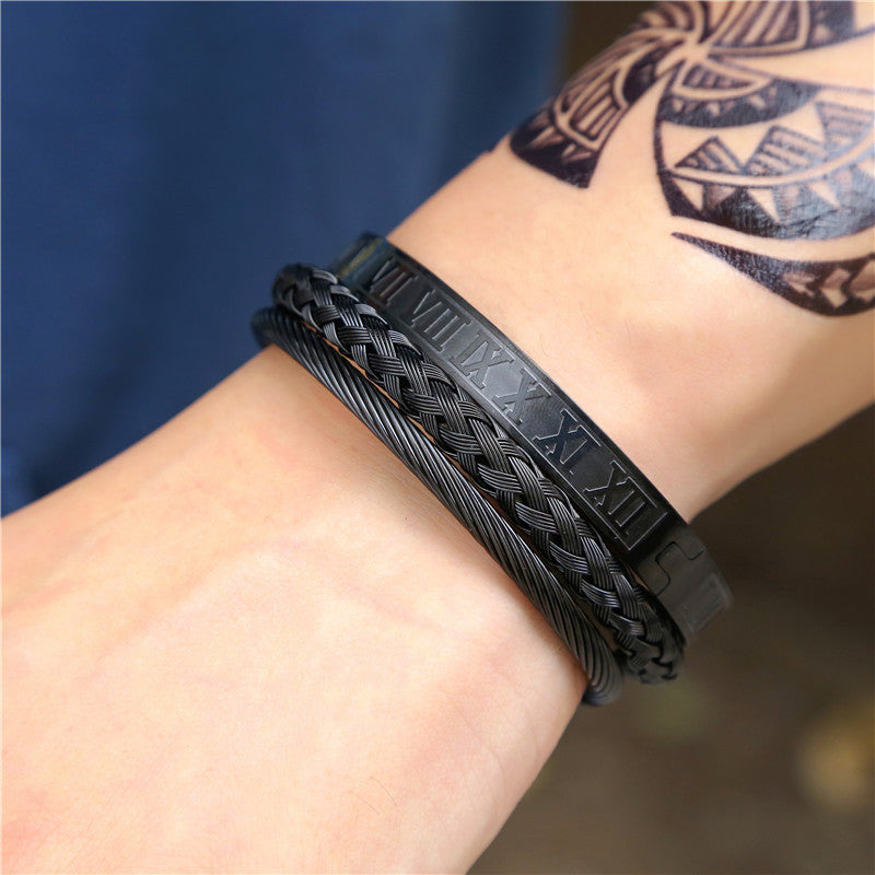 3pcs/set Stainless Steel Bangles for Men Men Bracelets Charms Beads Beyond