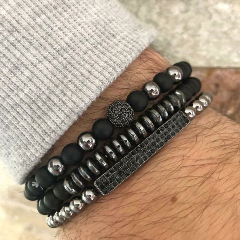 5 sets/lot CZ Paved Spacers Black Matte Stone Bracelets Men Bracelets Charms Beads Beyond