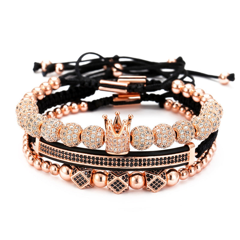 3pcs/set 8mm CZ Ball Beads Black Octagon Bracelets for Men Rose Gold Men Bracelets Charms Beads Beyond