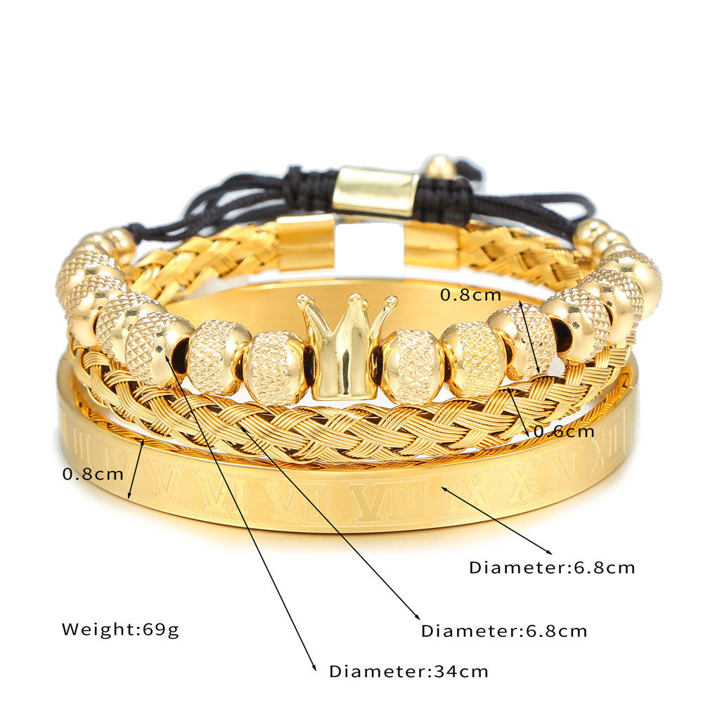 3pcs/set Crown Bracelet & Roman Numeral Bangle Set Men Bracelets Charms Beads Beyond