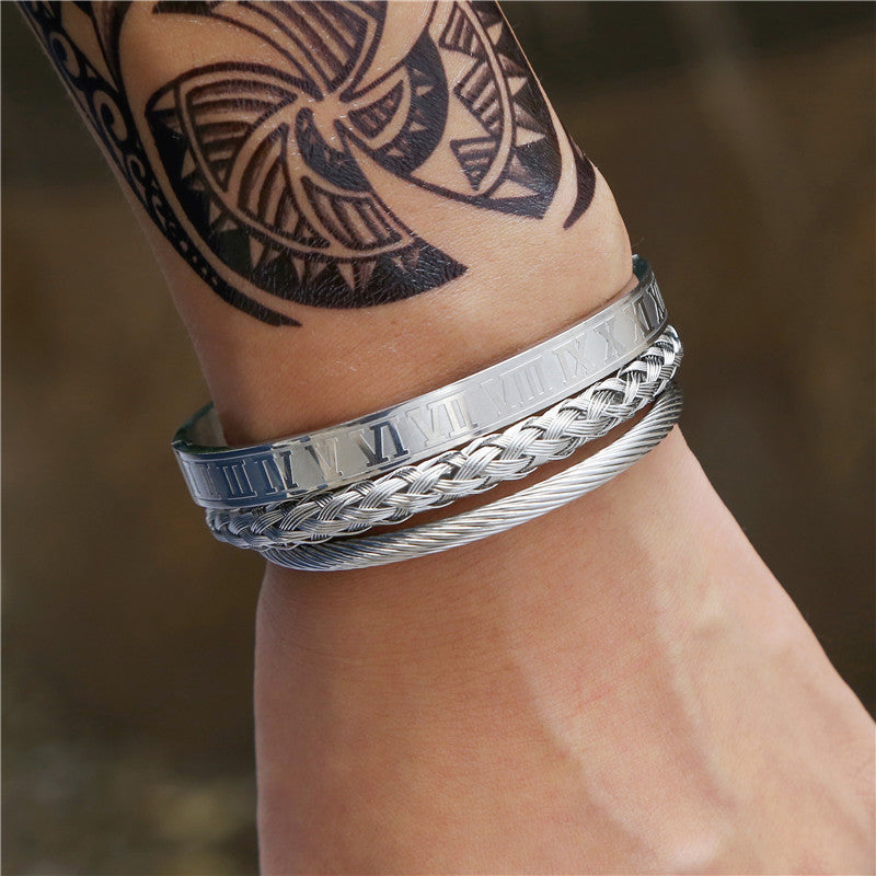 3pcs/set Stainless Steel Bangles for Men Men Bracelets Charms Beads Beyond