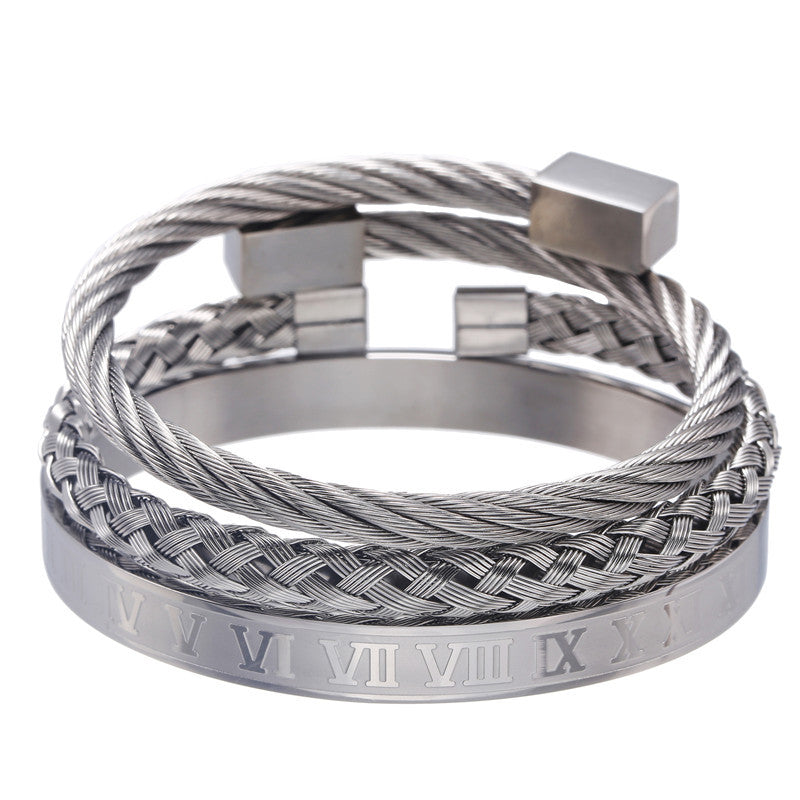 3pcs/set Stainless Steel Roman Bracelets & Bangles for Men Silver Men Bracelets Charms Beads Beyond