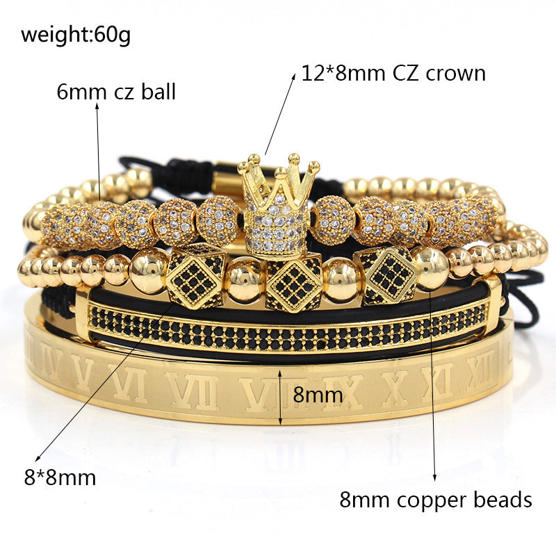 4pcs/set CZ Paved Bracelets & Bangles for Men Men Bracelets Charms Beads Beyond