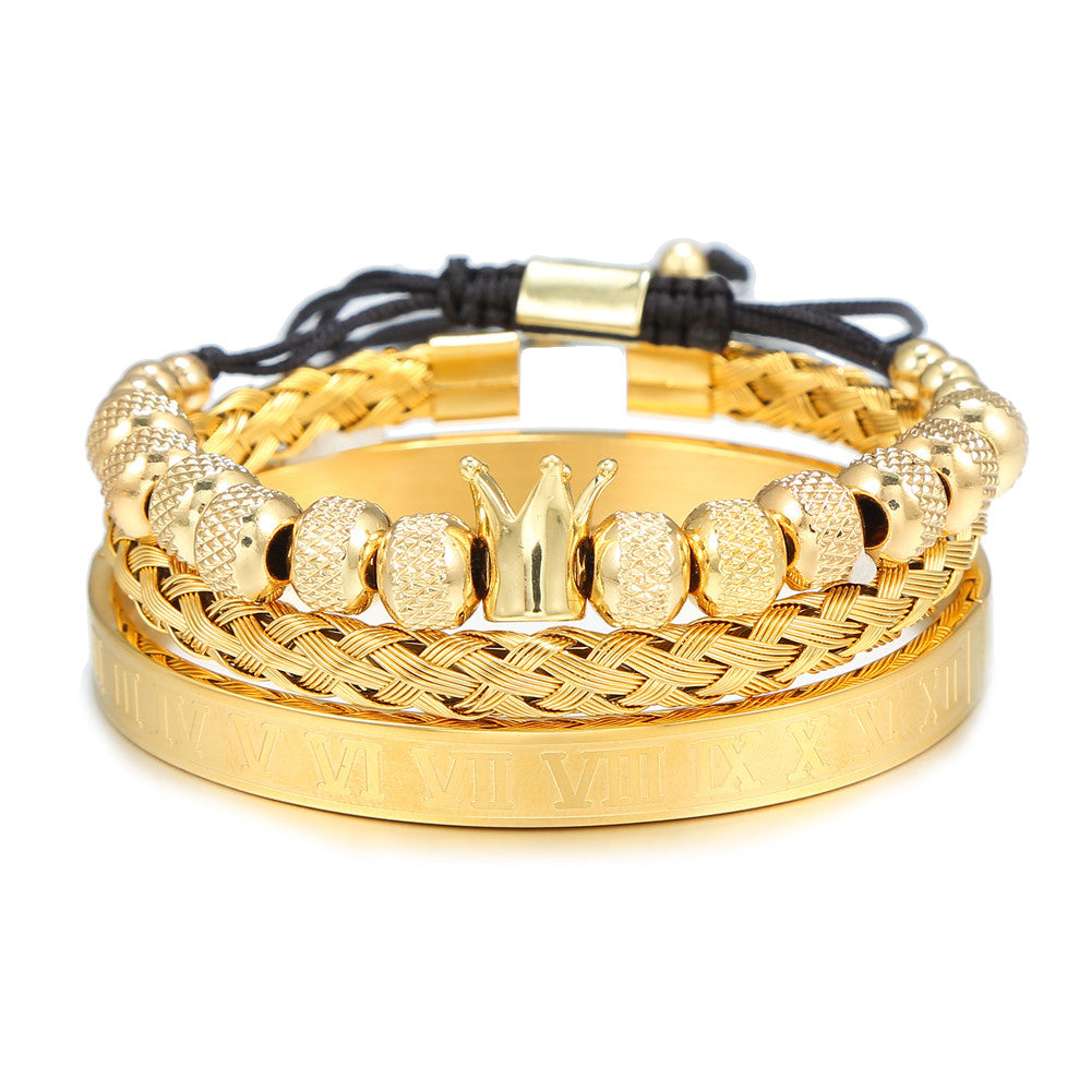 3pcs/set Crown Bracelet & Roman Numeral Bangle Set Gold Men Bracelets Charms Beads Beyond