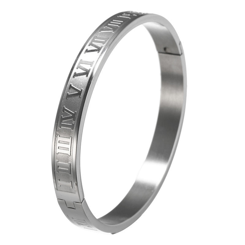 5pcs/lot Roman Numeral Stainless Steel Bangle for Men & Women Silver-5pcs Men Bracelets On Sale Charms Beads Beyond