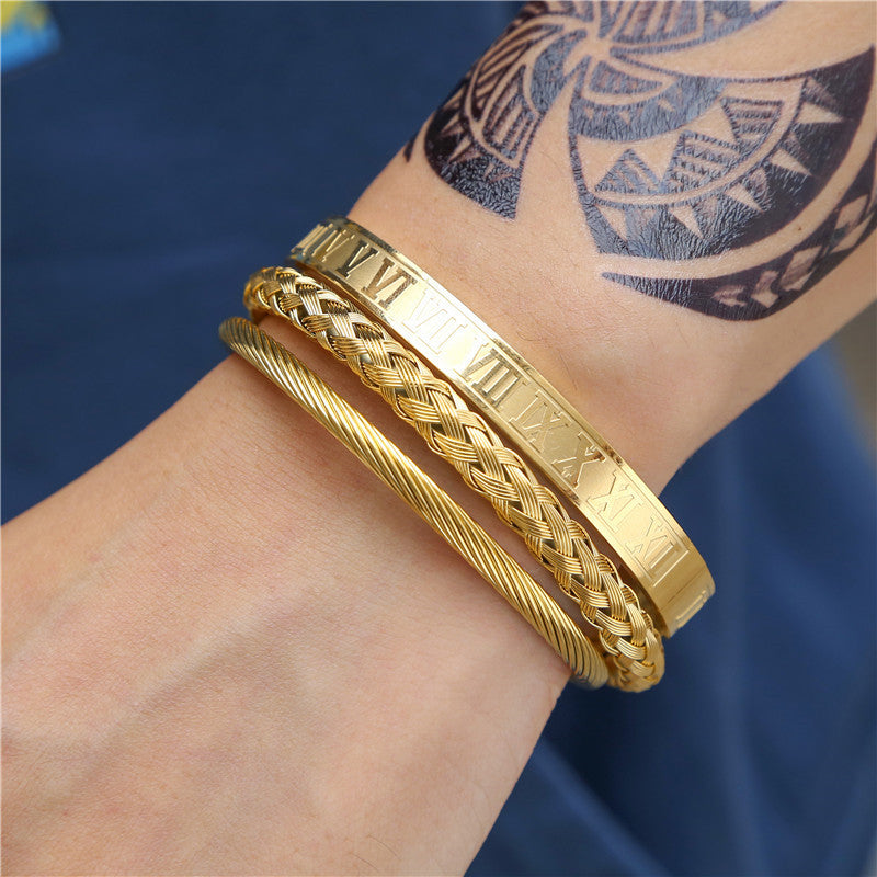 3pcs/set Stainless Steel Bangles for Men Men Bracelets Charms Beads Beyond