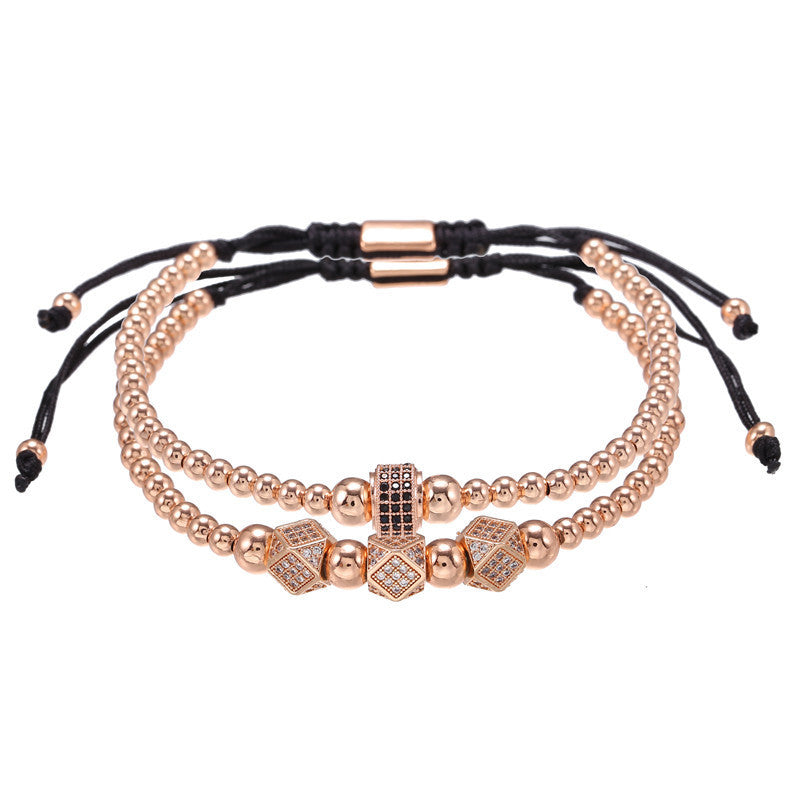 3 sets/lot CZ Paved Octagon Spacer Bracelets for Men Rose Gold Men Bracelets Charms Beads Beyond