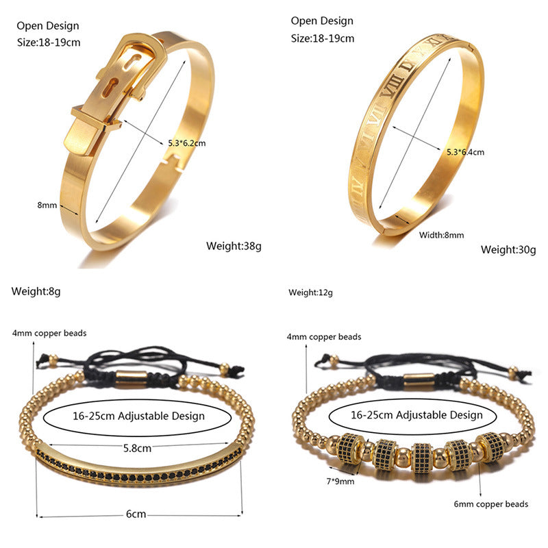 4pcs/set CZ Paved Bracelets & Roman Bangles for Men Men Bracelets Charms Beads Beyond
