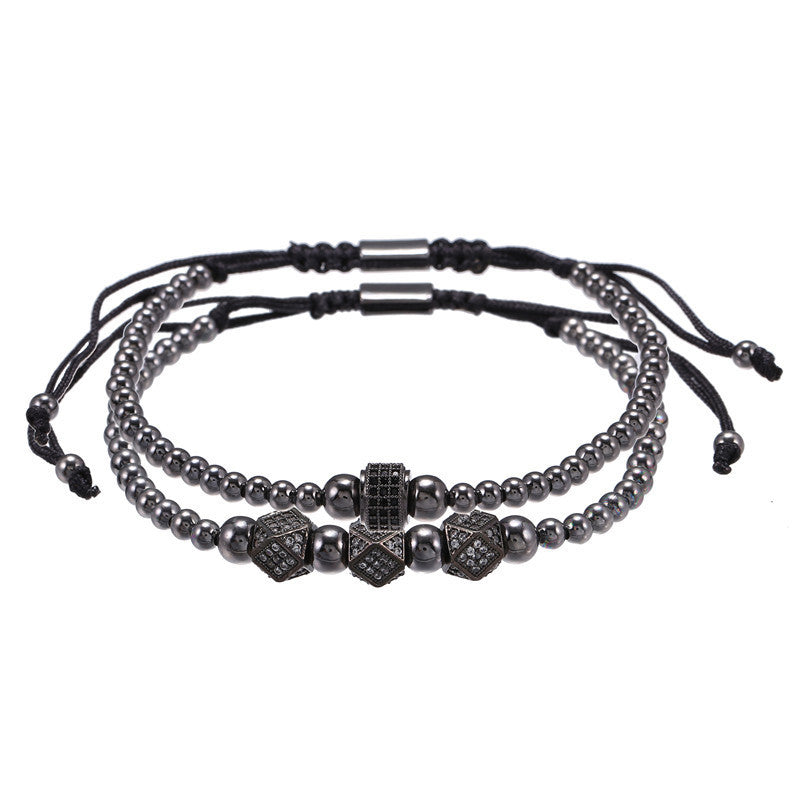 3 sets/lot CZ Paved Octagon Spacer Bracelets for Men Gunmetal Men Bracelets Charms Beads Beyond