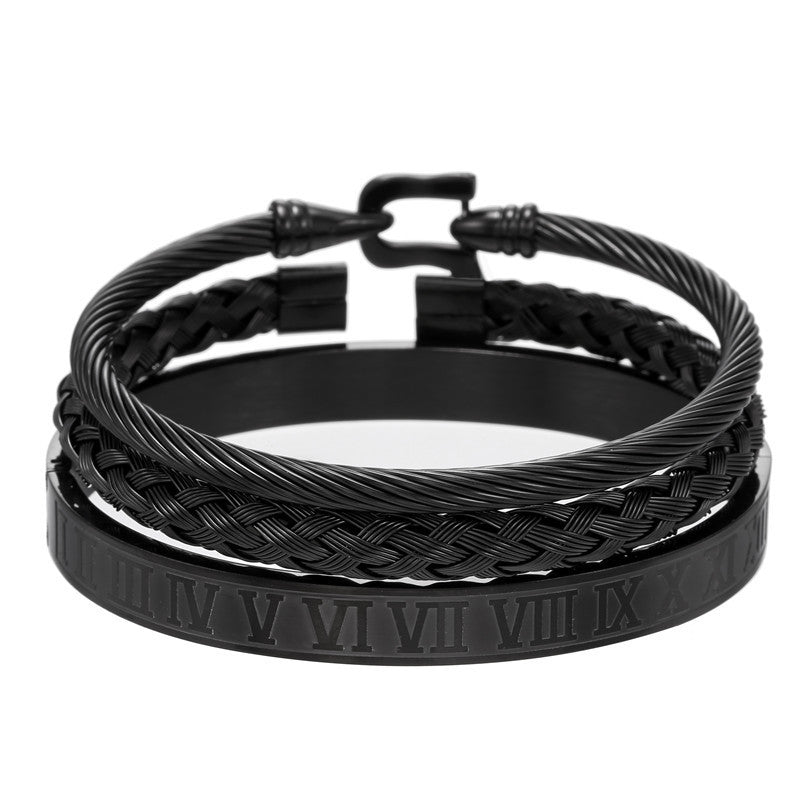 3pcs/set Stainless Steel Bangles for Men Black Men Bracelets Charms Beads Beyond