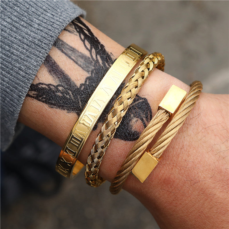 3pcs/set Stainless Steel Roman Bracelets & Bangles for Men Men Bracelets Charms Beads Beyond