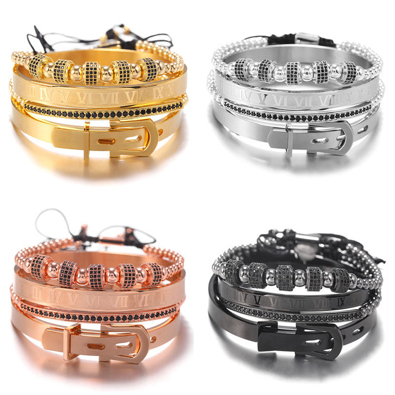 4pcs/set CZ Paved Bracelets & Roman Bangles for Men Men Bracelets Charms Beads Beyond