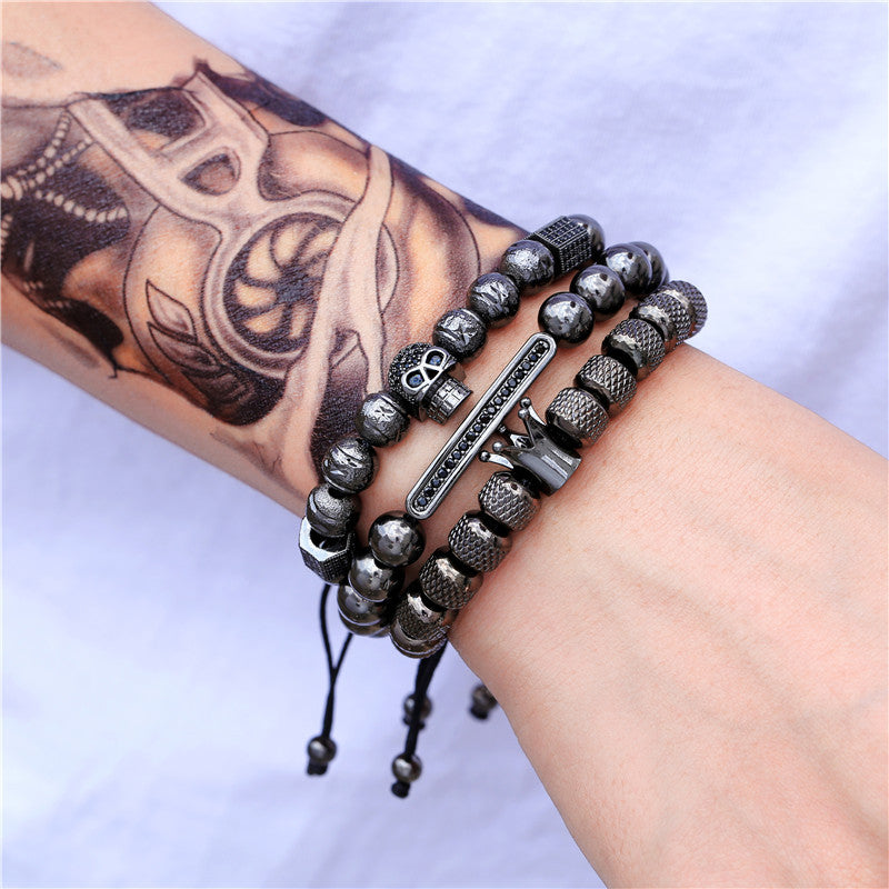 3pcs/set CZ Paved Skull Bracelets for Men Men Bracelets Charms Beads Beyond