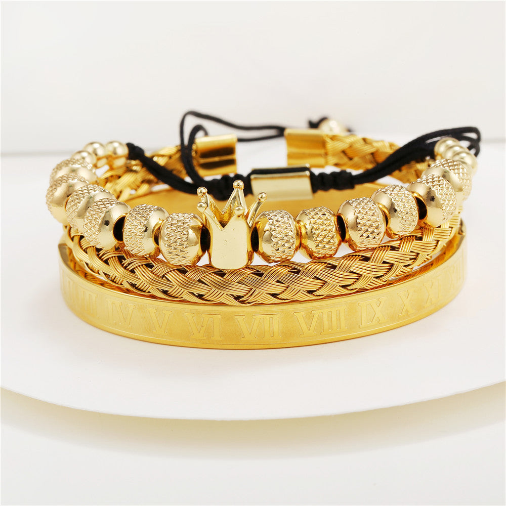 3pcs/set Crown Bracelet & Roman Numeral Bangle Set Men Bracelets Charms Beads Beyond