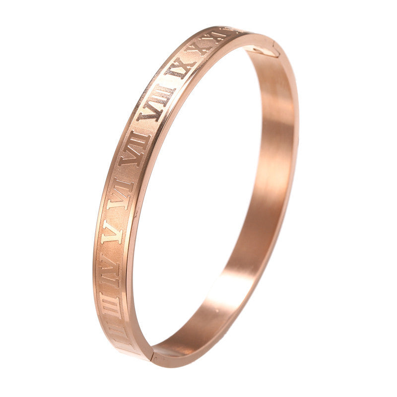 5pcs/lot Roman Numeral Stainless Steel Bangle for Men & Women Women Size: 5.3*6.4cm Rose Gold-5pcs Men Bracelets On Sale Charms Beads Beyond