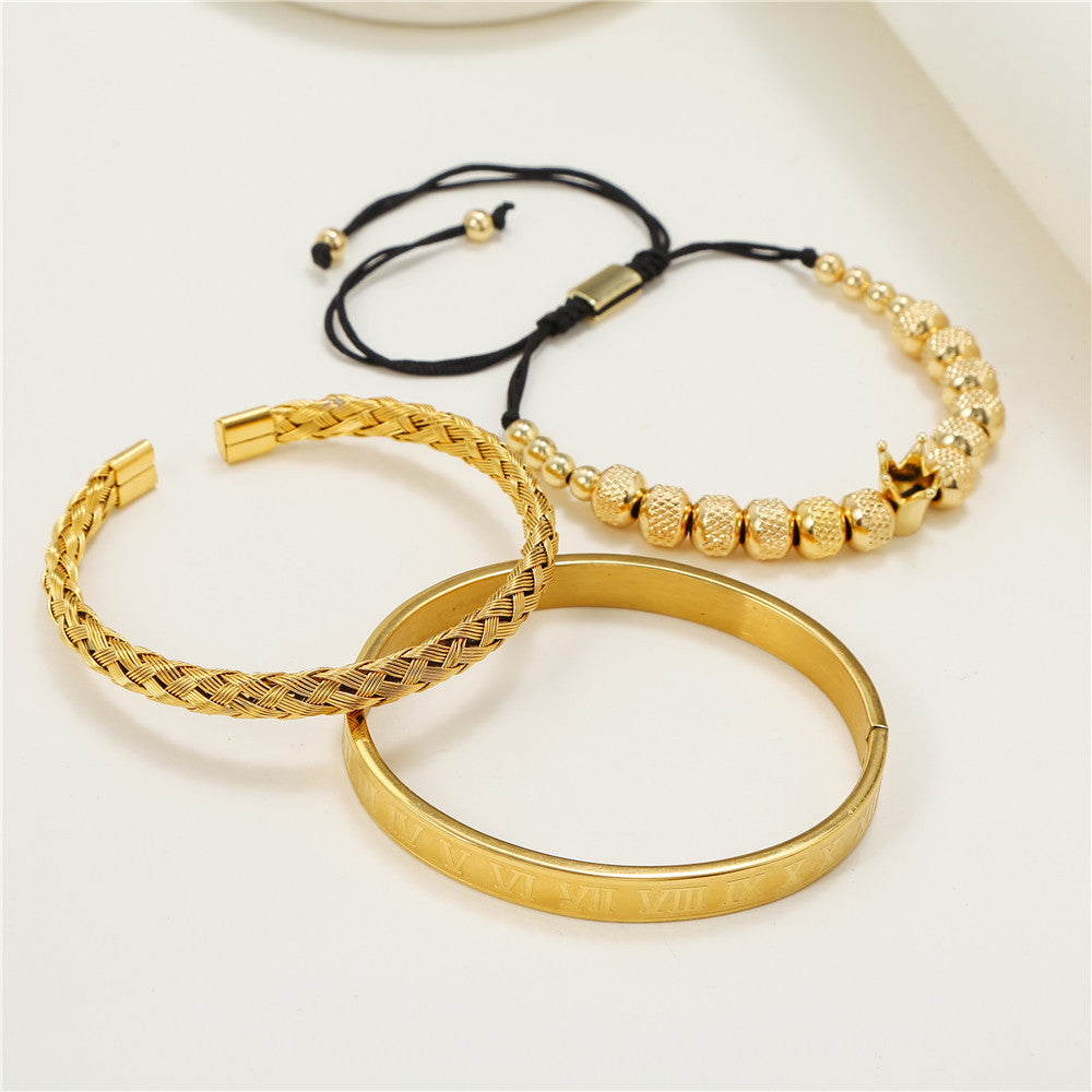 3pcs/set Crown Bracelet & Roman Numeral Bangle Set Men Bracelets Charms Beads Beyond