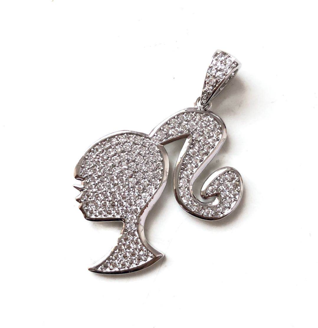 10pcs/lot 25.5*25mm CZ Paved Barbie Girl Charms Silver CZ Paved Charms Fashion Charms Beads Beyond