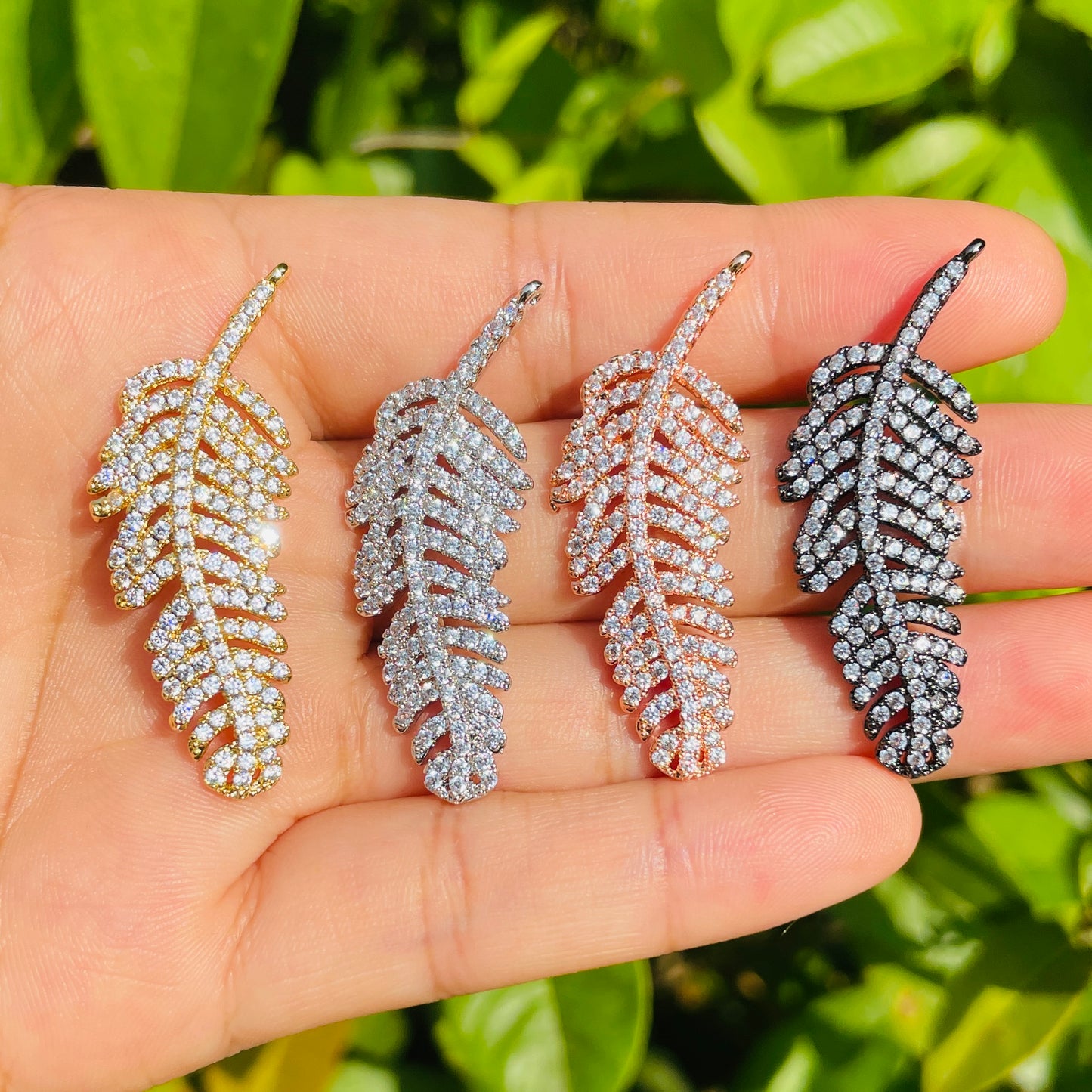 10pcs/lot 42*14.5mm CZ Paved Feather Charms Mix Color CZ Paved Charms Feathers Charms Beads Beyond