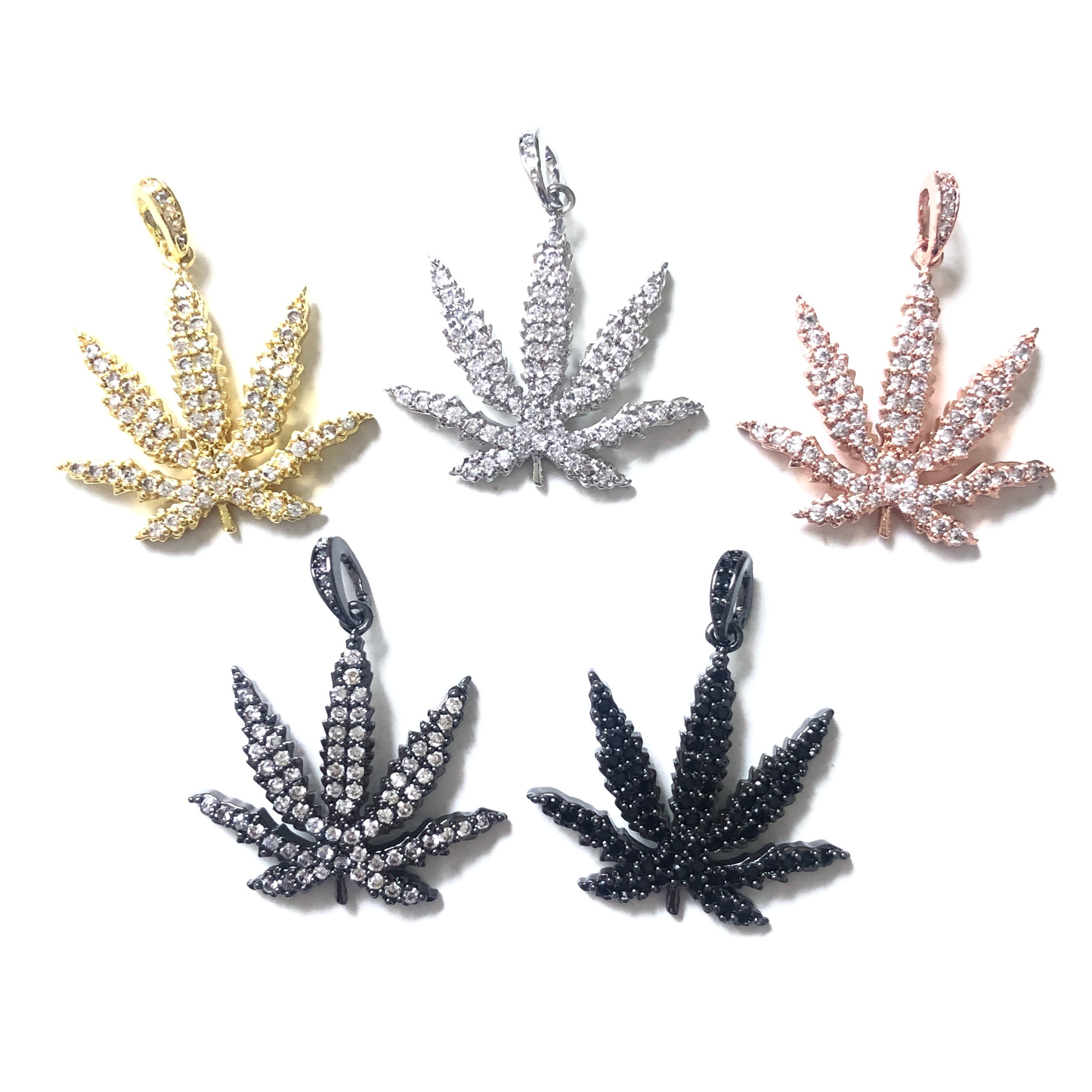 10pcs/lot 25*21.5mm CZ Paved Cannabis Leaf Plant Charms CZ Paved Charms Flowers Charms Beads Beyond