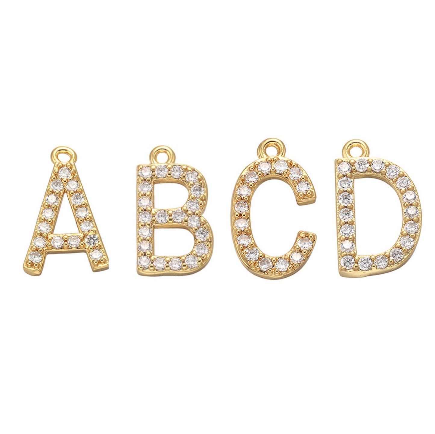 26pcs/lot 15*12mm CZ Paved Initial Letter Alphabet Charms-Gold & Silver CZ Paved Charms Initials & Numbers Small Sizes Charms Beads Beyond
