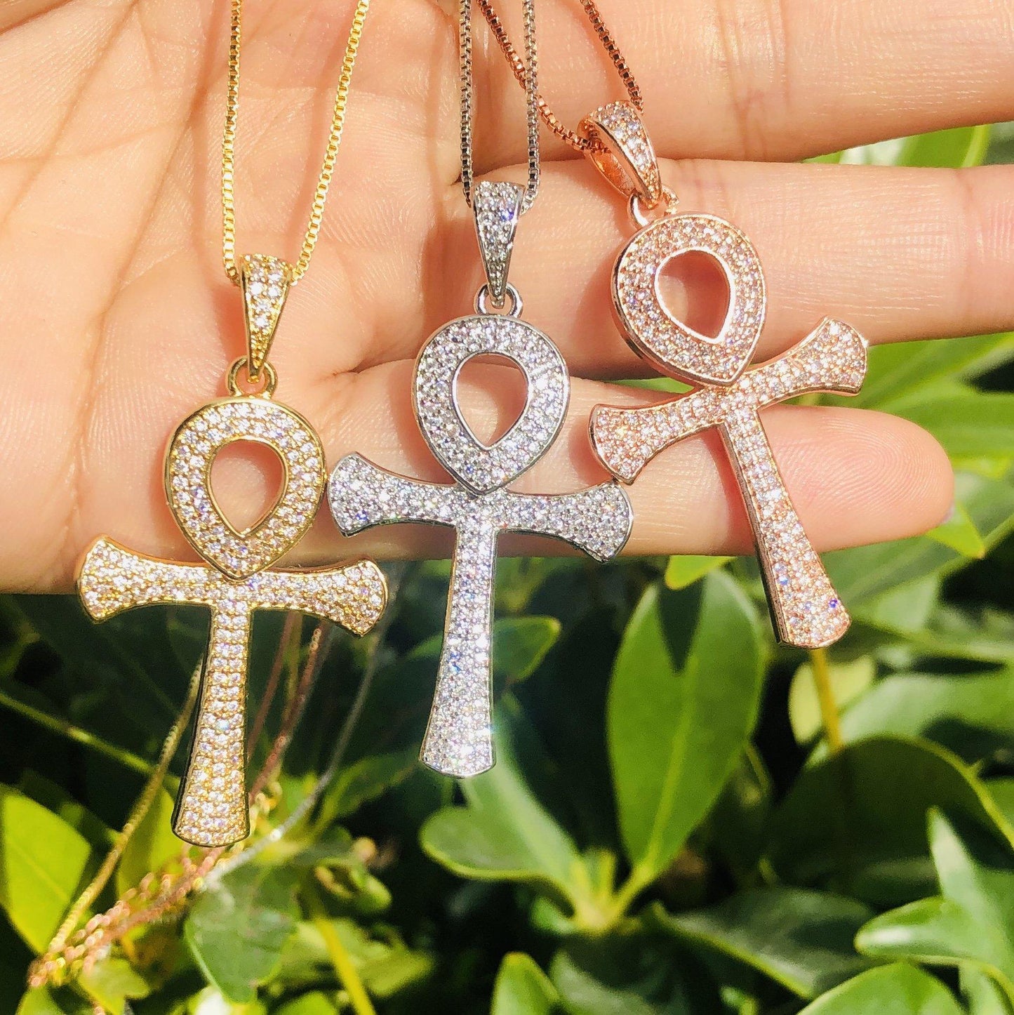 5pcs/lot 45*23.3mm CZ Paved Ankh Necklaces Necklaces Charms Beads Beyond